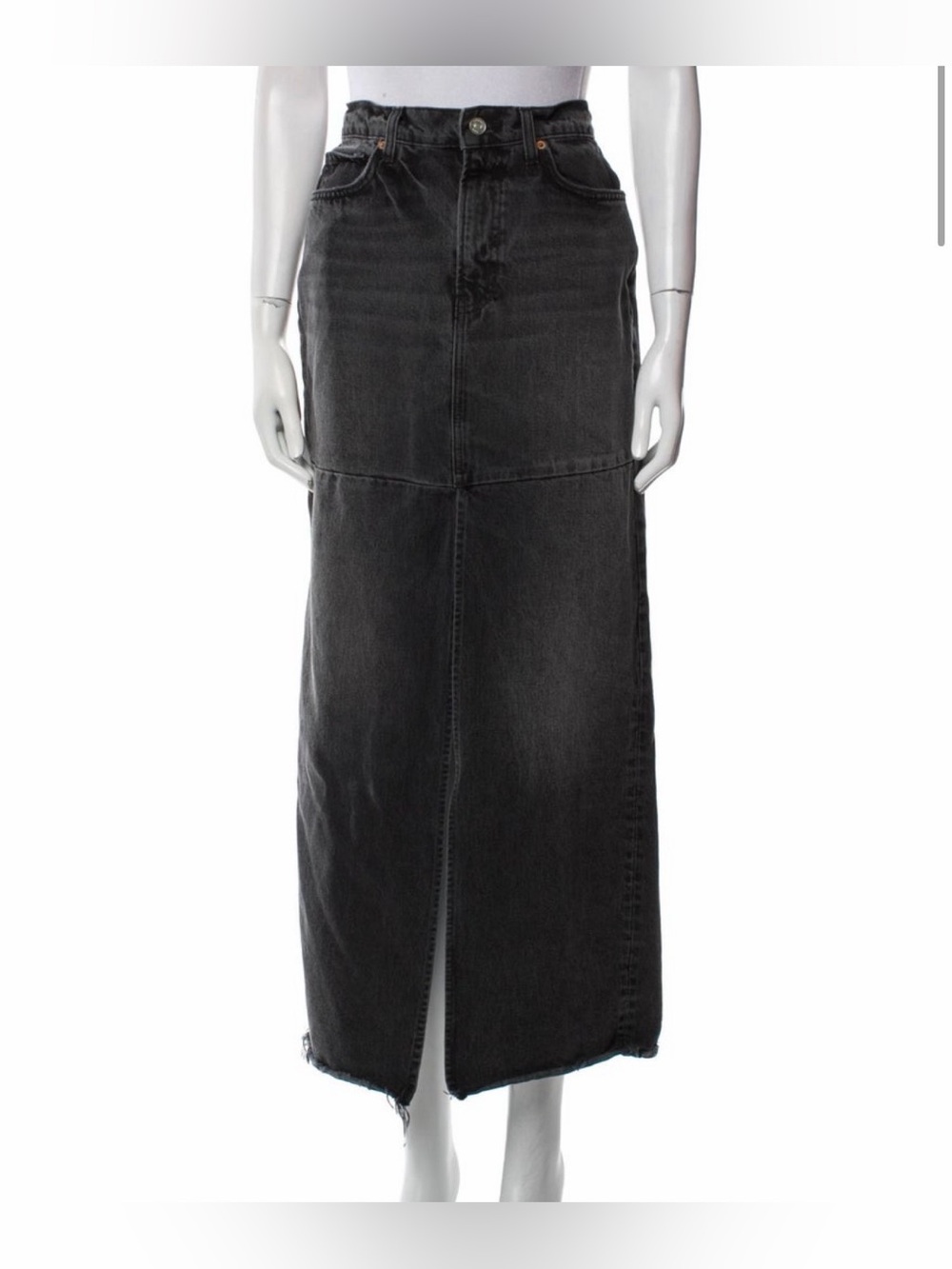 Reformation Black Denim Maxi Skirt with Front Slit